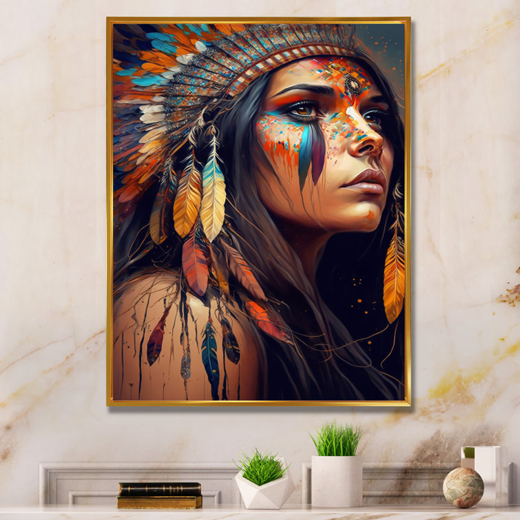 Colorful Native American Woman V On Canvas Print